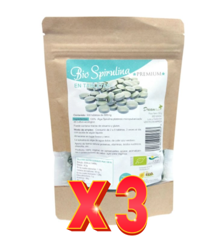 Pack de 3 unidades Espirulina bio 300 comprimidos Dream foods