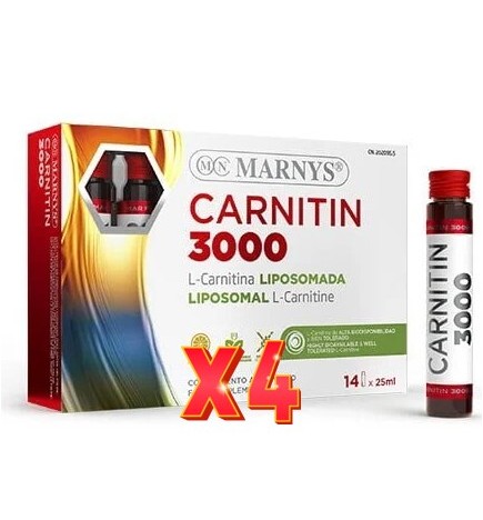 Pack de 4 unidades Lcarnitin 3000  14 X 25 Ml Marnys