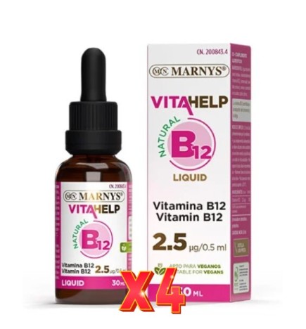 Pack de 4 unidades Vitamina B12 Liquida Botella Con Pipeta 30 Ml Marnys
