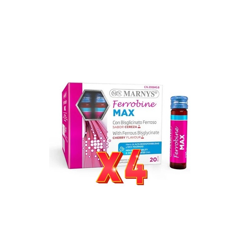 Pack de 4 unidades Ferrobine Max 20 Viales X 10 Ml Marnys Pack de 4 unidades Ferrobine Max 20 Viales X 10 Ml Marnys