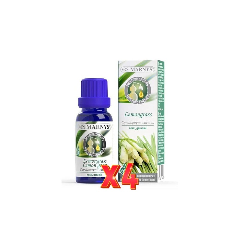 Pack de 4 unidades Aceite Esencial Alimentario De Lemongrass Estuche Con Botella 15 Ml Marnys