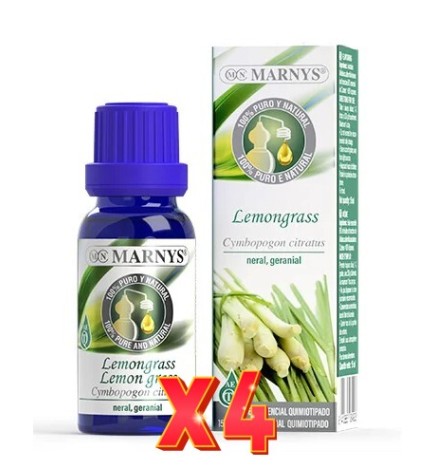 Pack de 4 unidades Aceite Esencial Alimentario De Lemongrass Estuche Con Botella 15 Ml Marnys