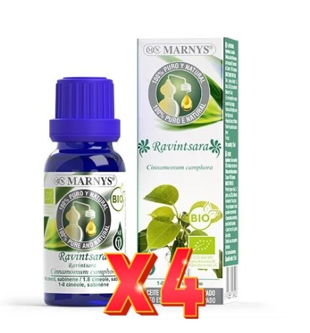Pack de 4 unidades Aceite Esencial Alimentario De Ravintsara Bio Estuche Con Botella 10 Ml Marnys