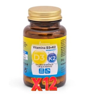 Pack 12 unidades Vitamina D3+K2 60 Cápsulas Vegetales Plameca