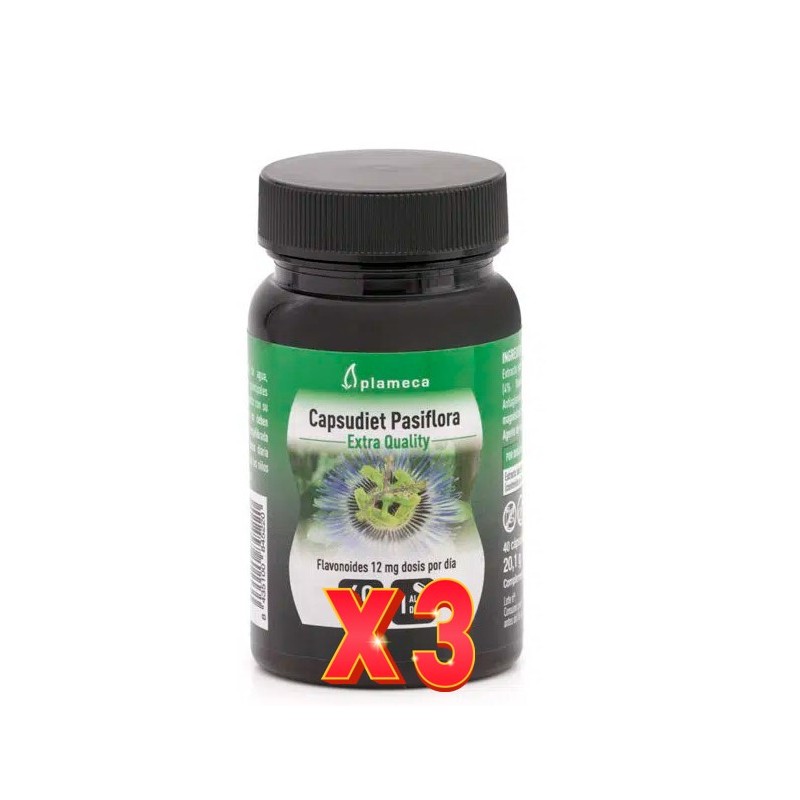 Pack de 3 unidades Capsudiet Pasiflora 40 Cápsulas Vegetales Plameca