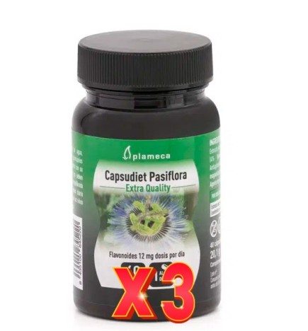Pack de 3 unidades Capsudiet Pasiflora 40 Cápsulas Vegetales Plameca