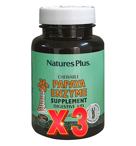 Pack de 3 unidades Papaya Enzyme 180 Comprimidos Mastic. Natures Plus
