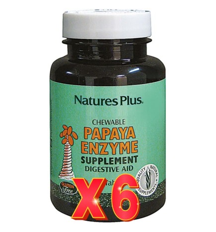 Pack de 6 unidades Papaya Enzyme 180 Comprimidos Mastic. Natures Plus