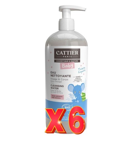 Pack de 6 unidades Agua Limpiadora Bebe Cara/Cuerpo 500 Ml Cattier