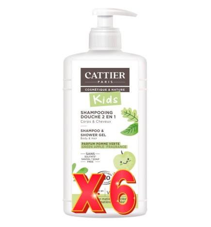 Pack de 6 unidades Champu Y Gel De Ducha Manzana Verde 500 Ml Cattier