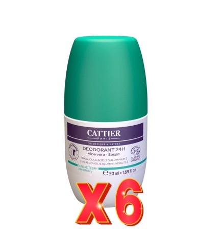 Pack de 6 unidades Desodorante Roll-On Aloe Vera 24 H 50 Ml Cattier