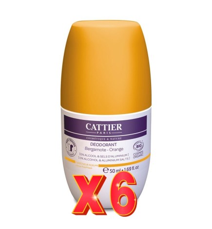Pack de 6 unidades Desodorante Roll-On Frescor Citrico 24H 50 Ml Cattier