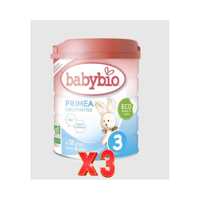 Pack de 3 unidades Leche Primea 3 Vaca Crecimiento 12-3Años 800G Bio Babybio
