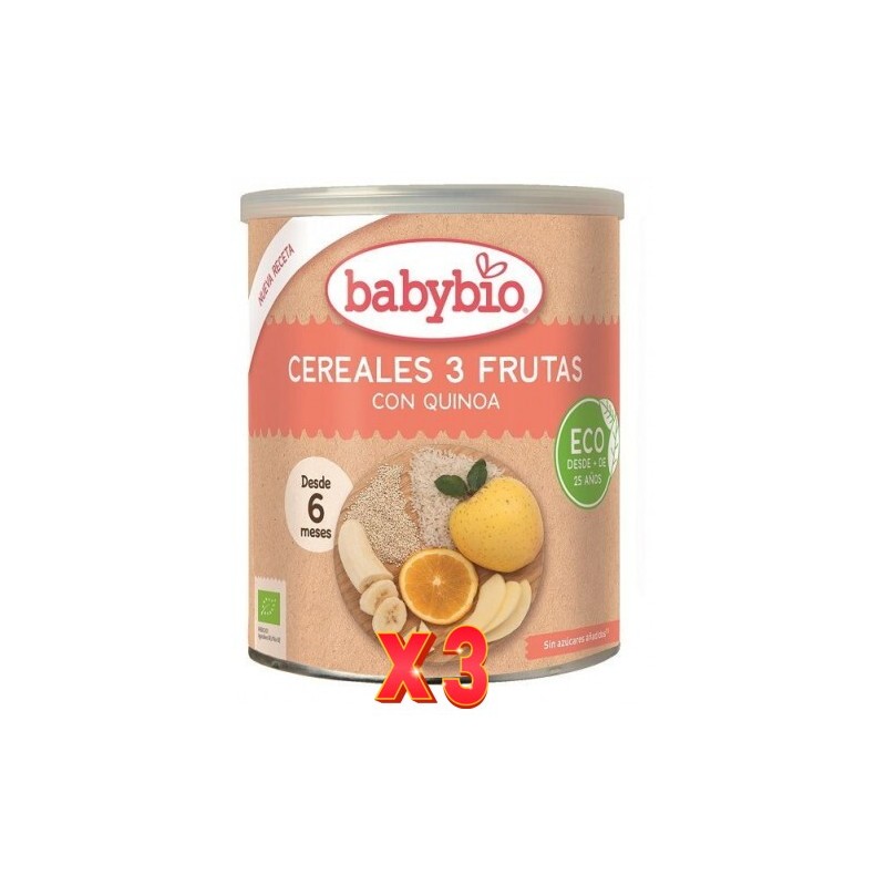 Pack de 3 unidades Cereales 3 Frutas Con Quinoa 6 Meses 220 Gr Bio Babybio