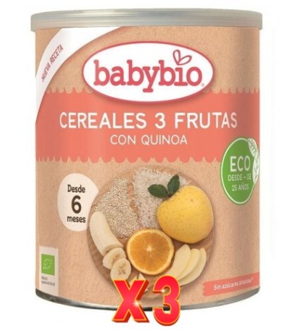 Pack de 3 unidades Cereales 3 Frutas Con Quinoa 6 Meses 220 Gr Bio Babybio