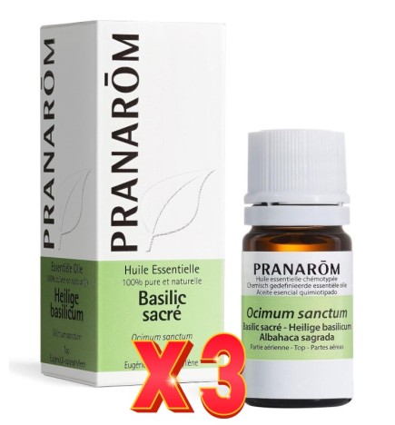 Pack de 3 unidades Albahaca Sagrada Aceite Esencial 5 Ml Pranarom Aceites