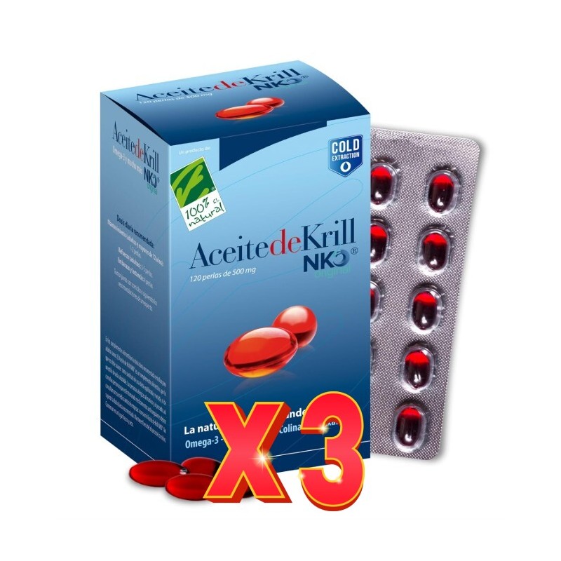 Pack de 3 unidades Aceite De Krill Nko 120Perlas Cien Por Cien Natural Pack de 3 unidades Aceite De Krill Nko 120Perlas Cien Por Cien Natural