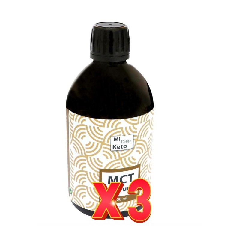 Pack de 3 unidades Aceite Mct C8 Puro 500 Ml Cien Por Cien Natural Pack de 3 unidades Aceite Mct C8 Puro 500 Ml Cien Por Cien Natural