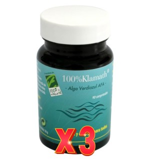 Pack de 3 unidades Alga Klamath (Alga Verdiazul Afa)  90 Comprimidos Cien Por Cien Natural