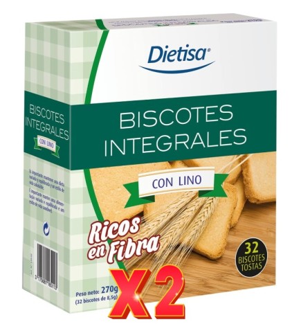 Pack de 2 unidades Biscotes Integrales Con Lino 270 G Dietisa