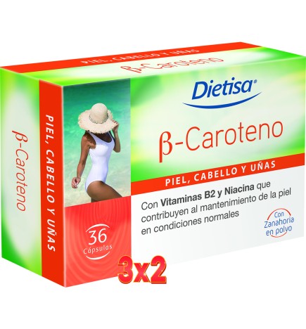 Pack 3x2 unidades B-Caroteno Envase 36 Cápsulas Dietisa