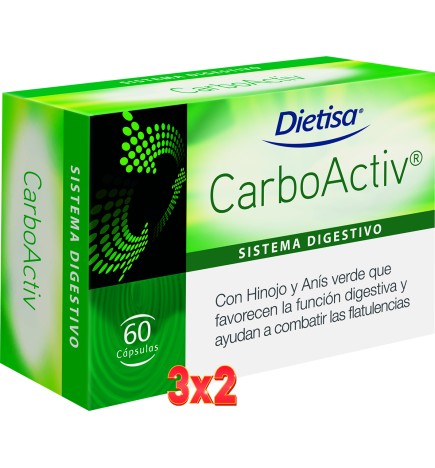 Pack 3x2 unidades Carboactiv Envase 60 Cápsulas Dietisa