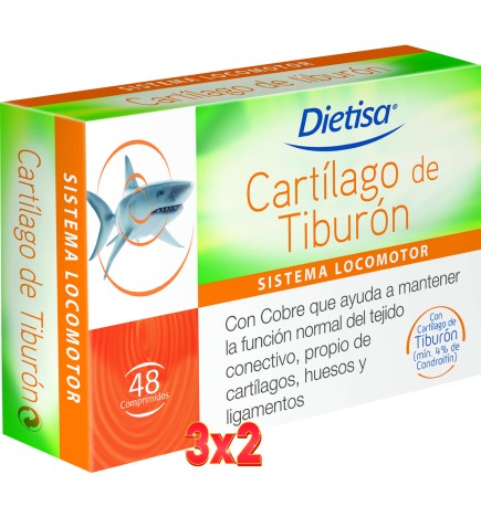 Pack 3x2 unidades Cartílago De Tiburón Envase 48 Comprimidos Dietisa