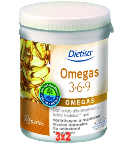 Pack 3x2 unidades Omegas 3-6-9 Envase 60 Perlas Dietisa
