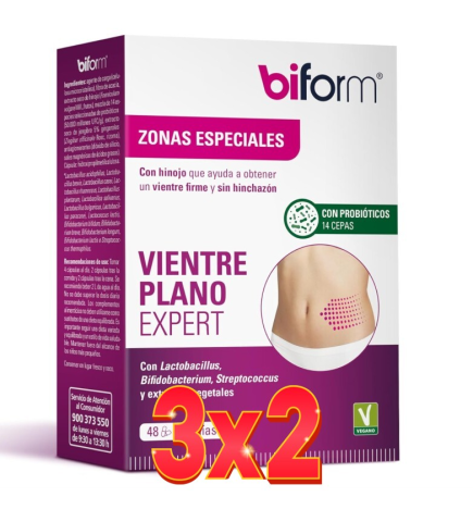 Pack 3x2 unidades Vientre Plano Expert Envase 48 Cápsulas Dietisa