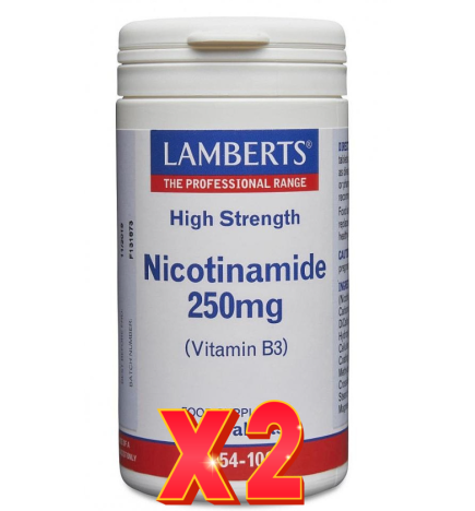Pack de 2 unidades Nicotinamida 250 Mg (Vitamina B3) 100 Tabletas Lamberts