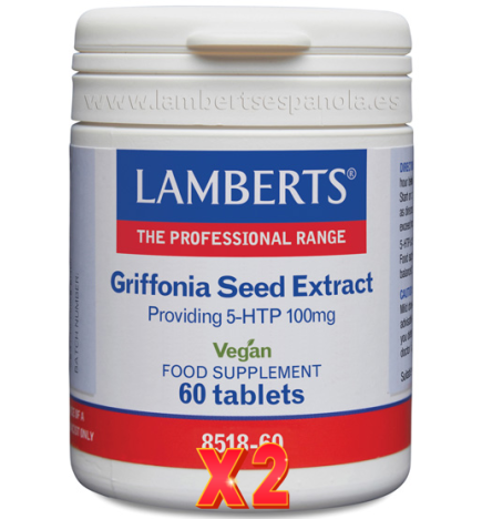 Pack de 2 unidades 5Htp 100 Mg (Extracto De Semillas De Griffonia) 60 Tabletas Lamberts