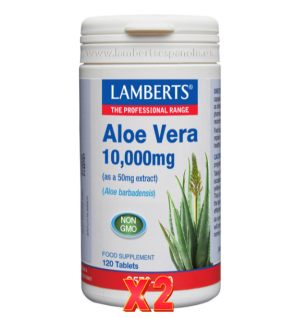 Pack de 2 unidades Aloe Vera 10.000 Mg (Aloe Barbadensis) 120 Tabletas Lamberts