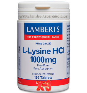 Pack de 3 unidades L-Lisina Hcl 1000 Mg 120 Tabletas Lamberts