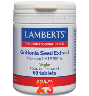 Pack de 3 unidades 5Htp 100 Mg (Extracto De Semillas De Griffonia) 60 Tabletas Lamberts