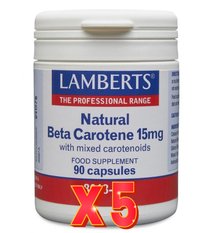 Pack de 5 unidades Beta Caroteno Natural 90 Cápsulas Lamberts