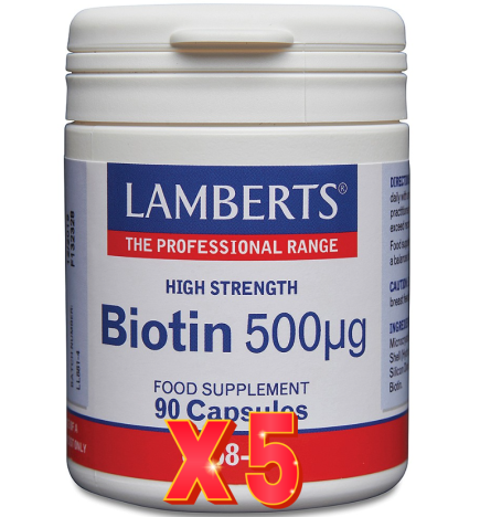 Pack de 5 unidades Biotina 500 µg 90 Cápsulas Lamberts