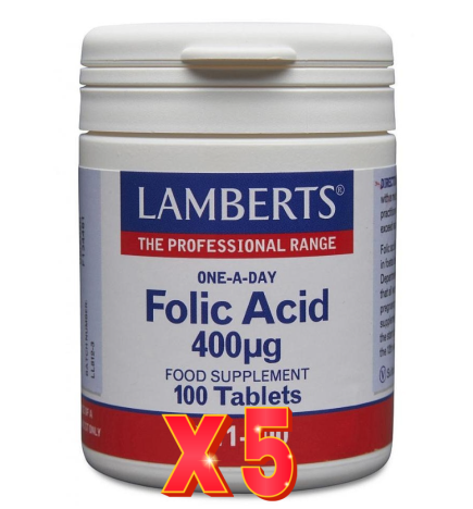 Pack de 5 unidades Ácido Fólico 400 µg 100 Tabletas Lamberts