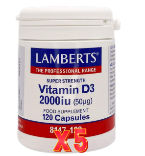 Pack de 5 unidades Vitamina D3 2000 Ui (50 µg) 120 Cápsulas Lamberts