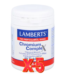 Pack de 5 unidades Complejo De Cromo (Con Vit B,C, Mag, Cu Y Zn) 60 Tabletas Lamberts