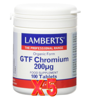 Pack de 5 unidades Cromo Gtf 200 µg 100 Tabletas Lamberts