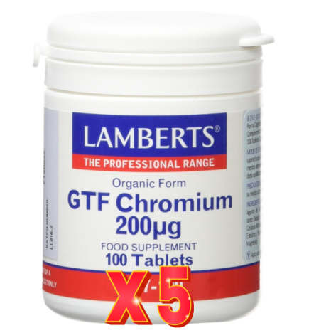 Pack de 5 unidades Cromo Gtf 200 µg 100 Tabletas Lamberts