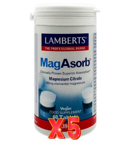 Pack de 5 unidades Magasorb® (Magnesio 150 Mg Como Citrato) 60 Tabletas Lamberts