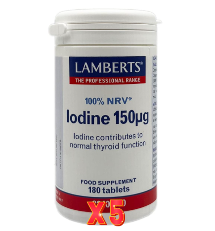 Pack de 5 unidades Yodo 150 µg (Como Yoduro De Potasio) 180 Tabletas Lamberts