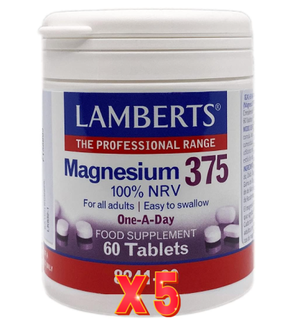 Pack de 5 unidades Magnesio 375 Mg Por Tableta 60 Tabletas Lamberts