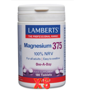 Pack de 5 unidades Magnesio 375 Mg Por Tableta 180 Tabletas Lamberts