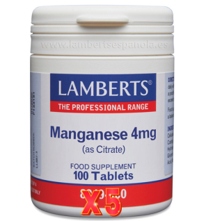 Pack de 5 unidades Manganeso 4 Mg (Como Citrato) 100 Tabletas Lamberts
