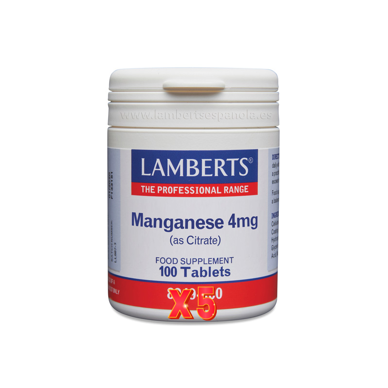 Pack de 5 unidades Manganeso 4 Mg (Como Citrato) 100 Tabletas Lamberts