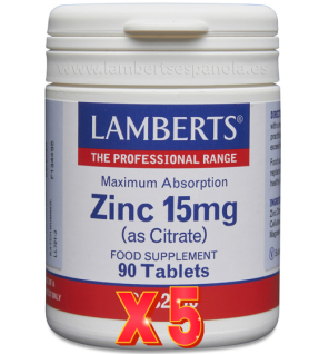 Pack de 5 unidades Zinc 15 Mg (Como Citrato) 180 Tabletas Lamberts