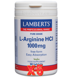 Pack de 5 unidades L-Arginina Hcl 1000 Mg 90 Tabletas Lamberts