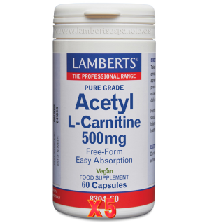 Pack de 5 unidades L-Acetil Carnitina Hcl 500 Mg 60 Cápsulas Lamberts